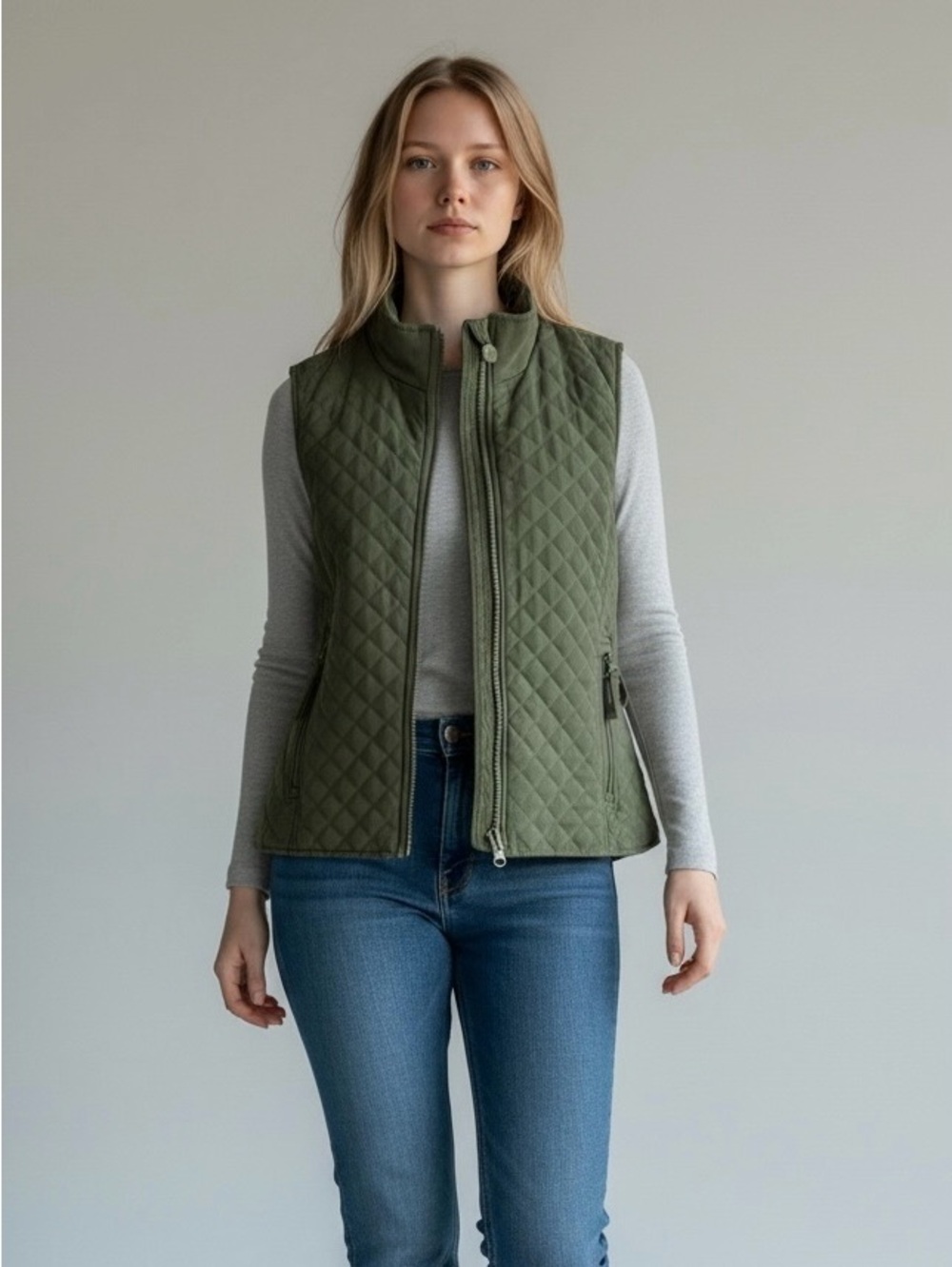 Outback Trading Co Women's S Quilted Vest Olive Green Microsuede Paisley Lined